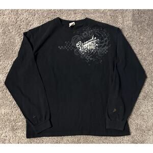 Y2k style Anvil Ocracoke Graphic Black Men's T-Shirt Crew Neck Long Sleeve XL